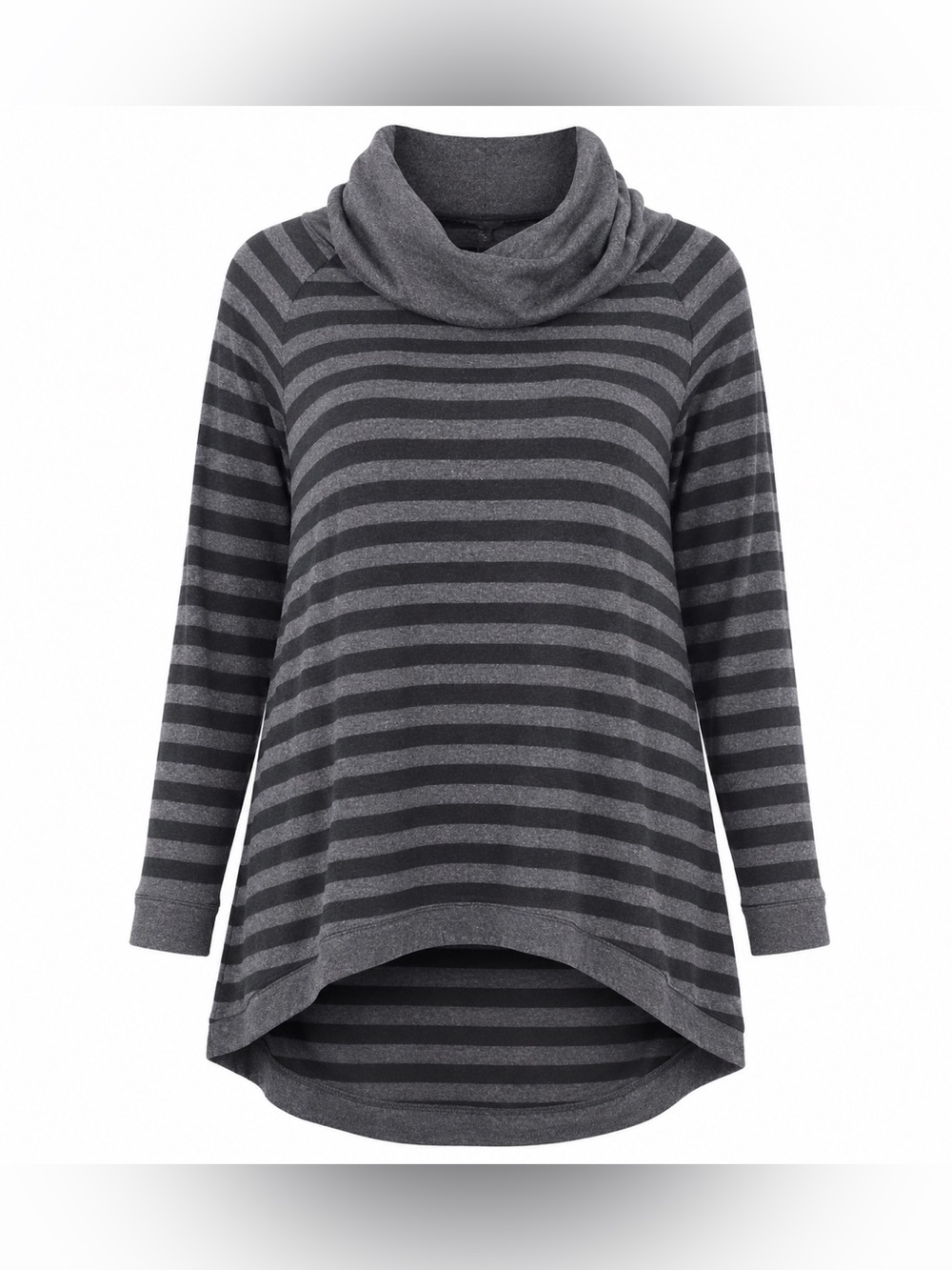 French Laundry Gray & Charcoal Striped Cowl Neck Tunic Top 3X High Low Hem